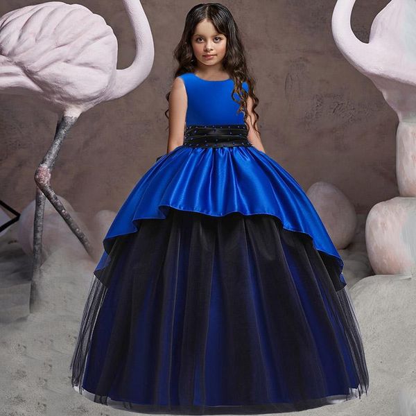 

girl's dresses long dress 4-14 year child girl wedding flower princess party lace back hollow tulle vestidos costume, Red;yellow