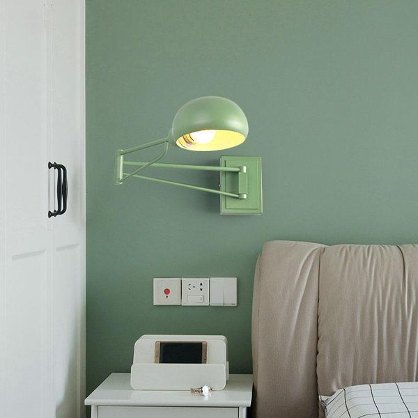 

wall lamp modern metal creative lamps bedroom bedside light on the scalable long arm adjustable macaron lights with switch
