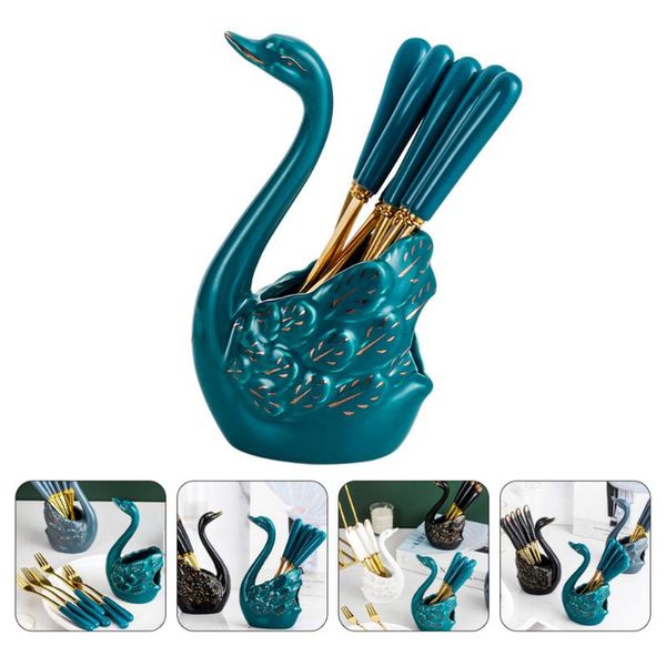 

dishes & plates 1 set exquisite dessert fruit forks swan modeling storage holder