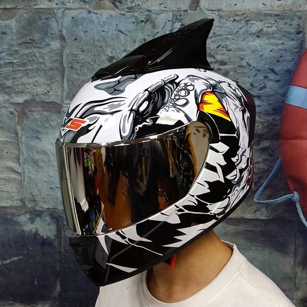 

motorcycle helmets full face helmet racing double mirror with removable lining dot approved personality horn