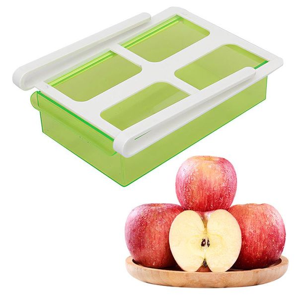 

plastic clear fridge organizer slide under shelf drawer box rack holder refrigerator drawer kitchen fruit storage box