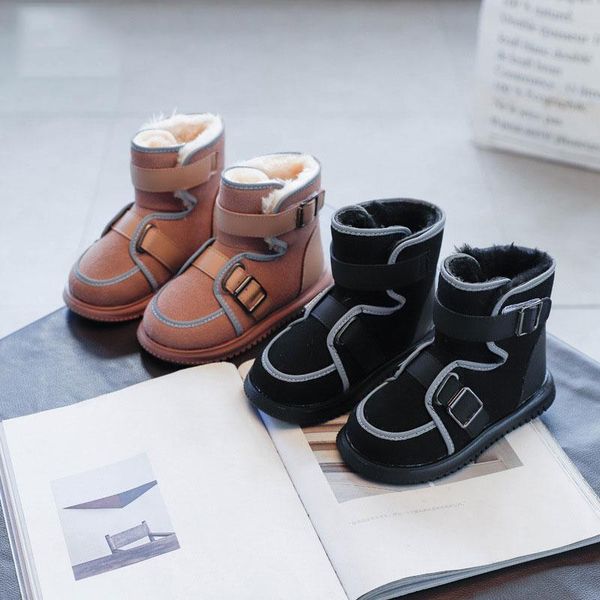 

2021 new winter boys thick plush shoes solid girls warm shoes children' snow boots kids short boots student, Black;grey