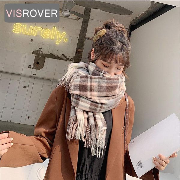 

scarves visrover warm color checked winter scarf for women fashion female shawl cashmere handfeeling wraps hijab gift, Blue;gray