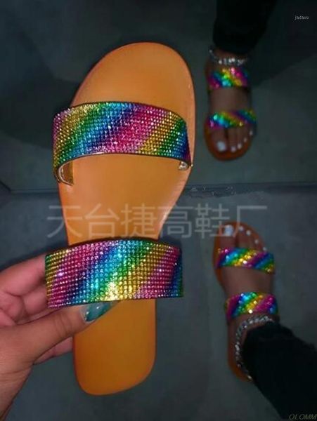 

dimond women slippers summer crystal hollow flat slide ladies open toe comfort slip on outdoor beach sandals woman shoes1, Black