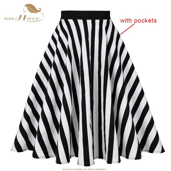 

skirts sishion summer leopard long midi skirt ss0007 xs- plus size black white striped high waist cotton women with pockets