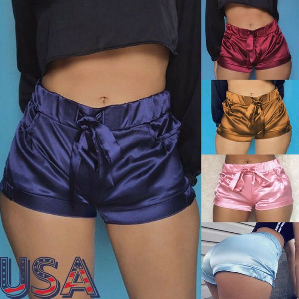 

women fashion bodycon solid color satin elastic sports shorts casual beach running gym fitness yoga short, Black