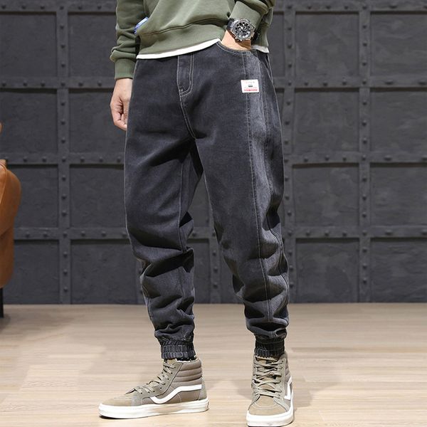 

2021 new korean fashion loose fit cargo hip hop joggers jeans men japanese streetwear spliced harem pants salo, Blue