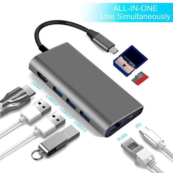 

type-c hub 8-in-1 usb c adapter to with ethernet microsd/sd card read multi-function extension accessories