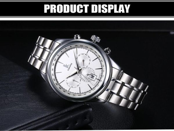 

wristwatches reloj hombre ik automatic mechanical brand men's watch 24-hour calendar luminous waterproof silver all-steel clock 3321 mo, Slivery;brown