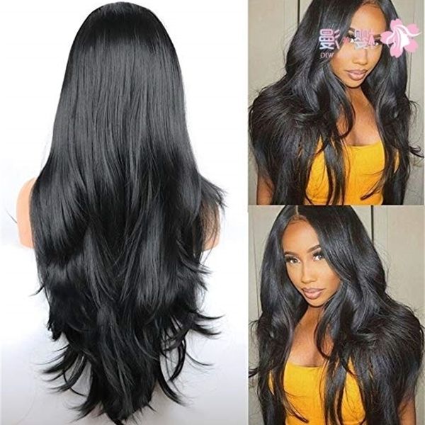 

large new fashion women's wave long curly hair front lace wig set, Black