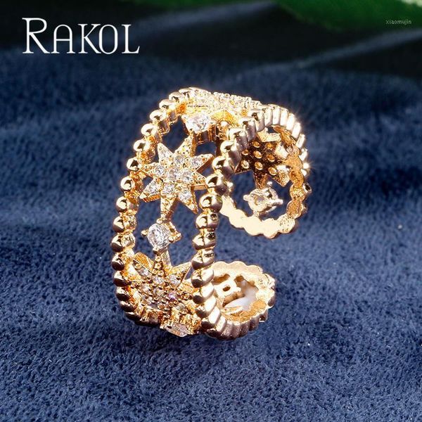 

cluster rings rakol fashion cubic zirconia star adjustable ring for women wedding dinner anniversary party birthday gift jewelry rr02116, Golden;silver