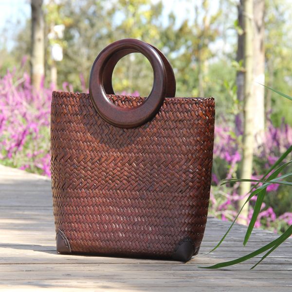

bag bamboo straw woven brown stuff sackstotes holiday women's woven beach
