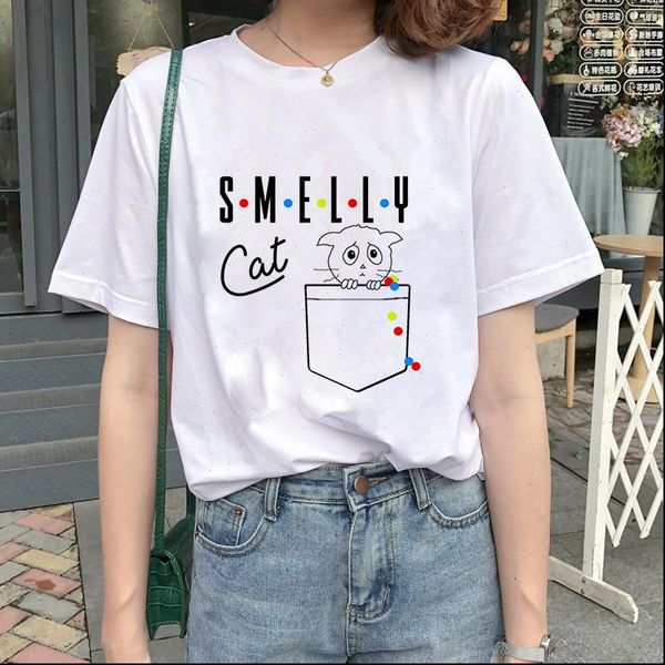 

smelly cat print t shirt female tee shirt women ulzzang t shirt harajuku casual vintage printing funny shirts, White