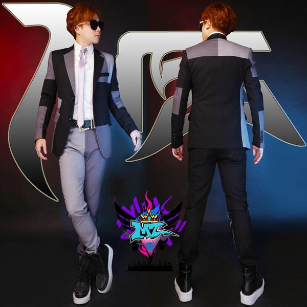 

s-5xl new 2021 men slim black and gray wool peach mosaic suit costume singer costumes men's fashion england suits, White;black