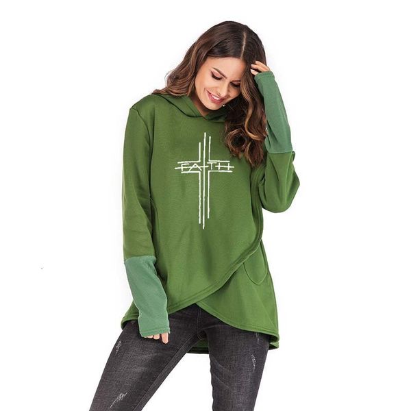 

2021 new autumn winter long sleeve pullover hoodies sweatshirts women cross faith print hoodie plus size christmas warm sweatshirt zjua, Black