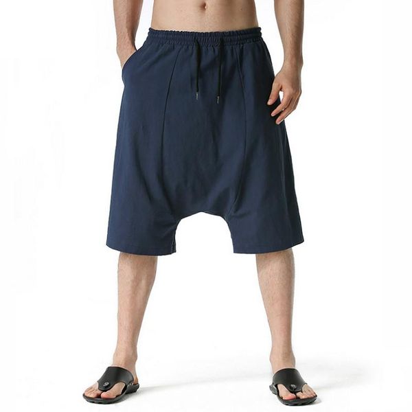 

men's shorts casual drawstring pockets drop crotch baggy long trousers harem pants retro flying mouse style slacks, White;black