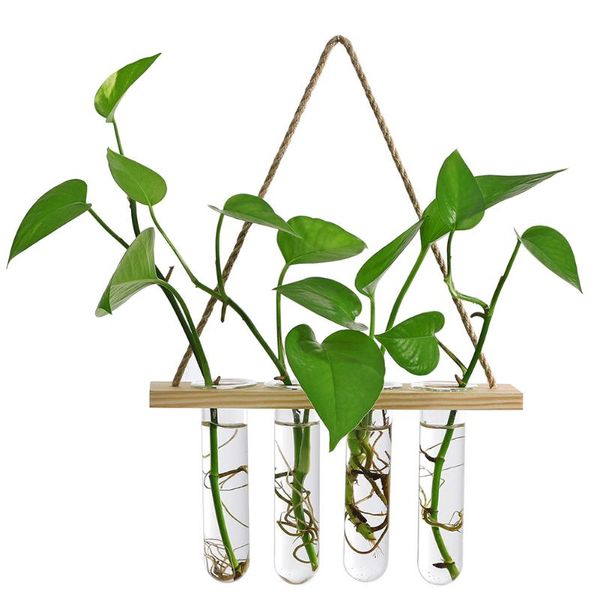 

planters & pots wall hanging hydroponic plant vase home decor wooden frame transparent glass flower vases diy container decoration