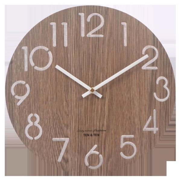 

14-inch living room round wooden clock nordic simple wooden hanging clock fiber wood creative factory direct sales