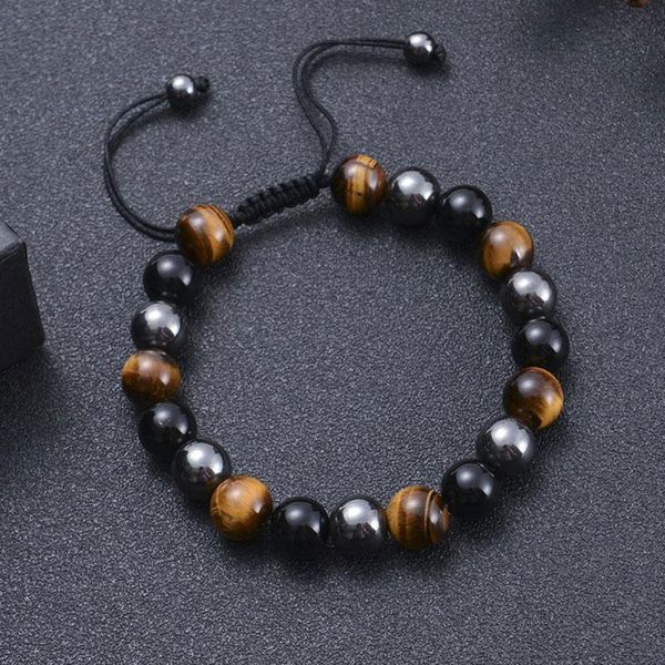 

bangle 10mm natural stone energy bead charm bracelets for women men yoga party club decor handmade rope braided jewelry, Black