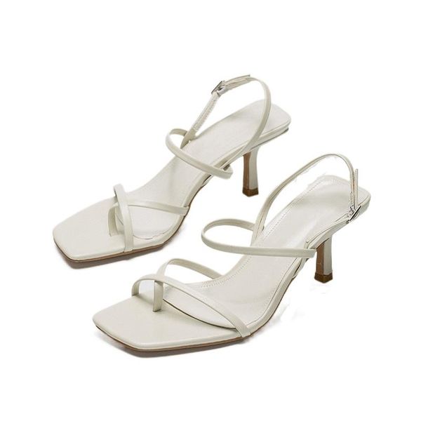 

dress shoes leather women's thin heel square head strap sandals, Black