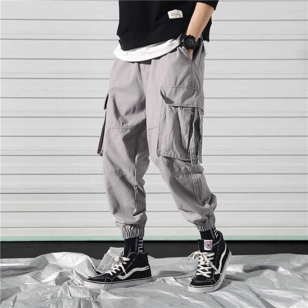 

men's pants hip hop cargo man multi-pockets overalls casual ribbons streetwear joggers men original design harem 281m c0hy, Black