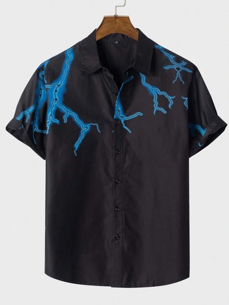 

men random lightning print shirt l9yj#, White;black