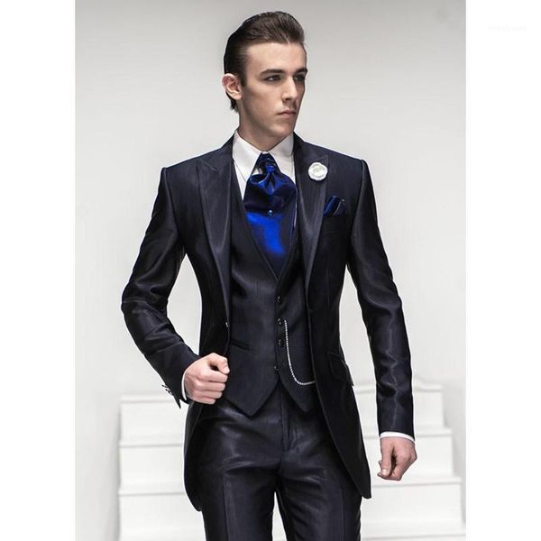

nice suit one button navy blue peaked lapel groom tuxedos groomsmen men wedding 3 pieces (jacket+pants+vest) men's suits & blazers, White;black