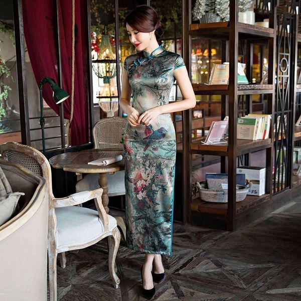 

ethnic clothing exquisite print slim long cheongsam female elegant mandarin collar novelty qipao short sleeve chinese dress s-3xl, Red