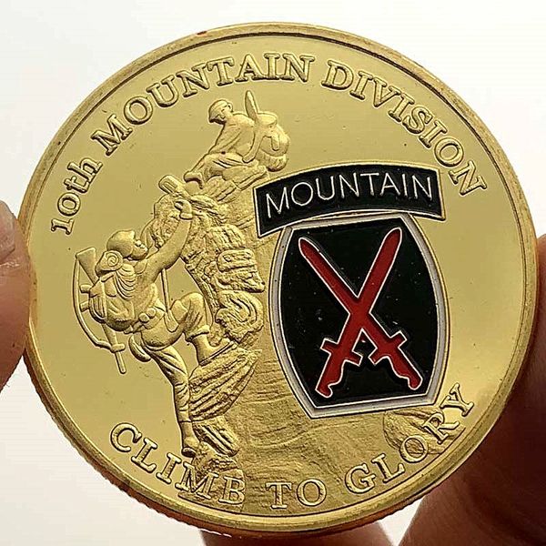 

United States Army 10th Mountain Division Souvenir Coin Climb To Glory Gold Plated Commemorative Coins Collectible Challenge