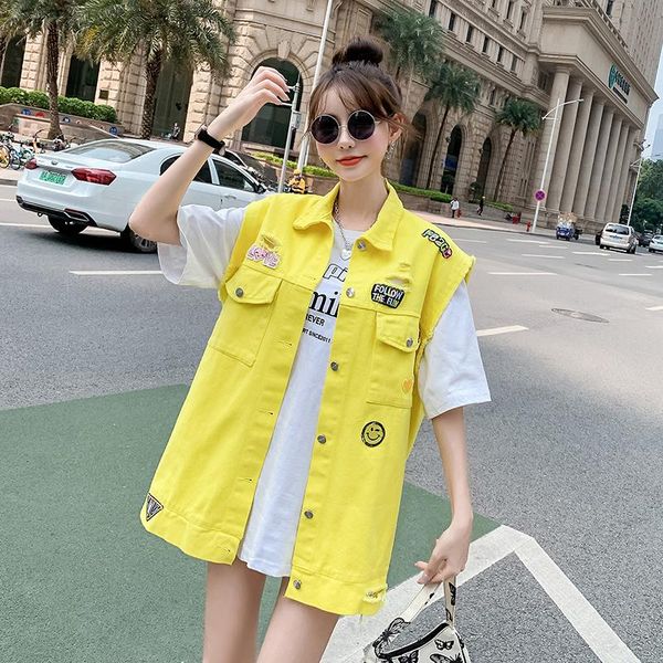 

women's vests spring denim vest women autumn plus size sleeveless waistcoat students casual jeans jackets korean fashion, Black;white