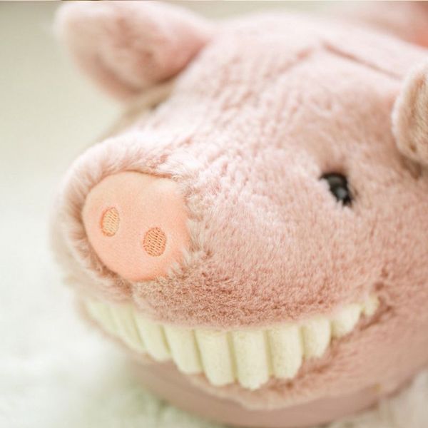

anime cartoon female slippers cute personality design winter shoes gray pink piggy women slippers plush cotton indoor slippers, Black