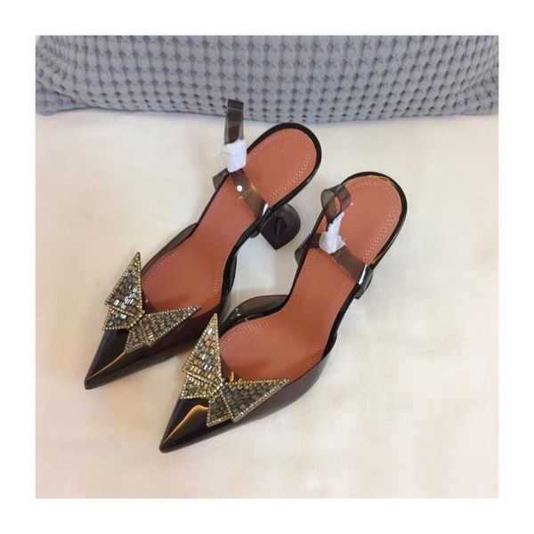 

sandals women's shoes 2021 diamond bow transparent horseshoe pvc single, Black