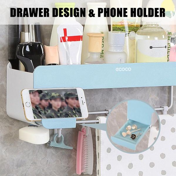 

bathroom storage & organization ecoco kitchen organizer rack wall-mounted shampoo holder with hook towel bar shelf