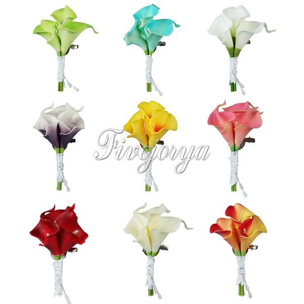 

5pcs wedding calla lily corsage bridal brooch artificial flower bouquet boutonniere corsage groom groomsman wedding decor