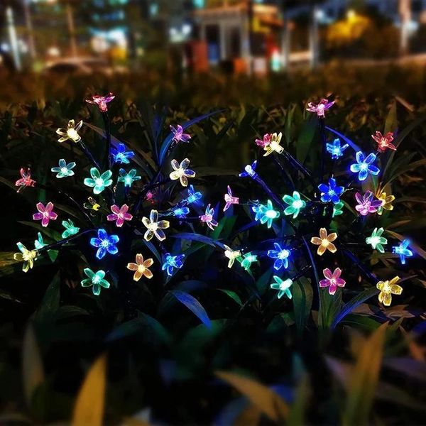 

solar lamps powered led string lights cherry blossom fairy garland crystal flower wedding christmas garden outdoor decor lighting