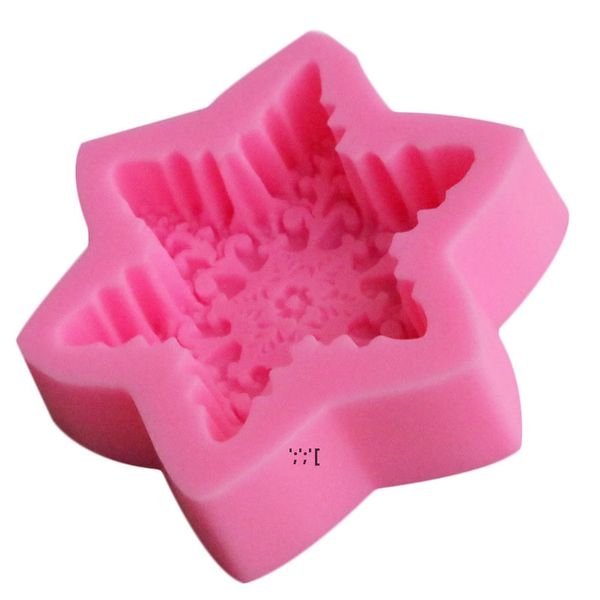 3D Fiocco di neve Stella Stampo per cioccolato in silicone Stampo per sapone Candela Stampi in argilla polimerica Artigianato Forme fai da te Strumento base di sapone LLA10761