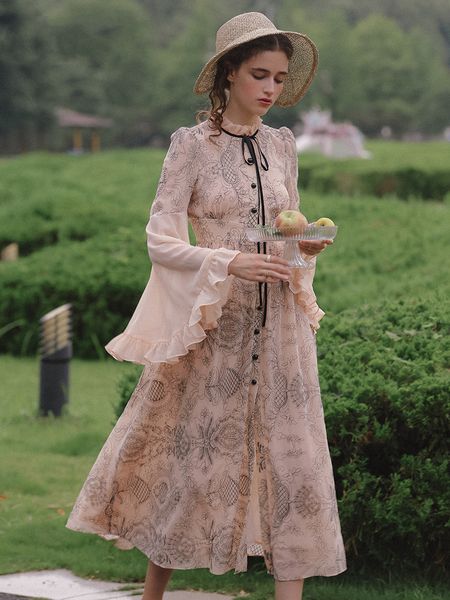 

casual dresses spring vintage elegant slim embroidery chiffon big flare sleeve single breasted long shirt 0qem, Black;gray