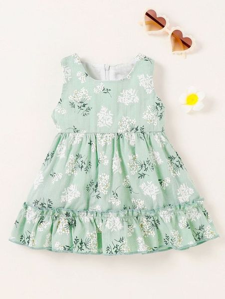 

baby floral print textured ruffle hem dress she, Red;yellow