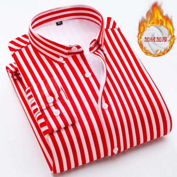 

2021 fashion men's slim shirts autumn and winter thickening warm striped male social shirt clothing, White;black