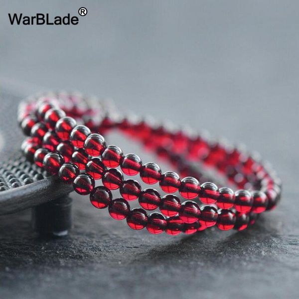 

charm bracelets warblade natural stone wine red garnet 3 multilayer 6a beads beaded bangles for women, Golden;silver
