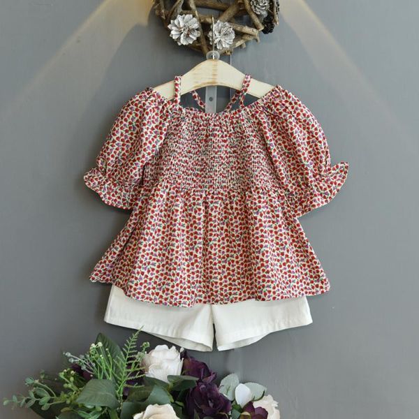 

clothing sets kid baby girls fashion clothes summer short sleeve pants 2pcs children wear suits 3-7years, White