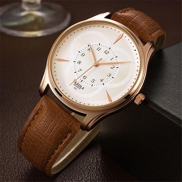 

wristwatches 2021 fashion mens watches business bracelet rose gold case dial retro men watch leather band reloj hombre, Slivery;brown