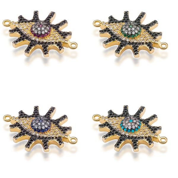 

colorful micro pave flower evil eye charms for diy jewelry making, Bronze;silver