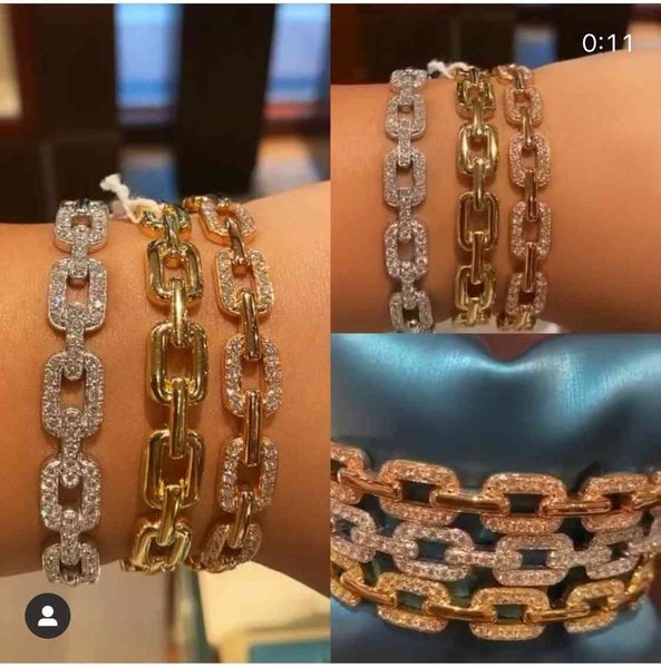 

janekelly designer accessories fashion unique rope chain bangle aaa zircon micro pave hand bracelet, Golden;silver