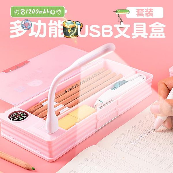

pencil cases creative multifunctional usb case with electric fan desk lamp pupil box simple pen