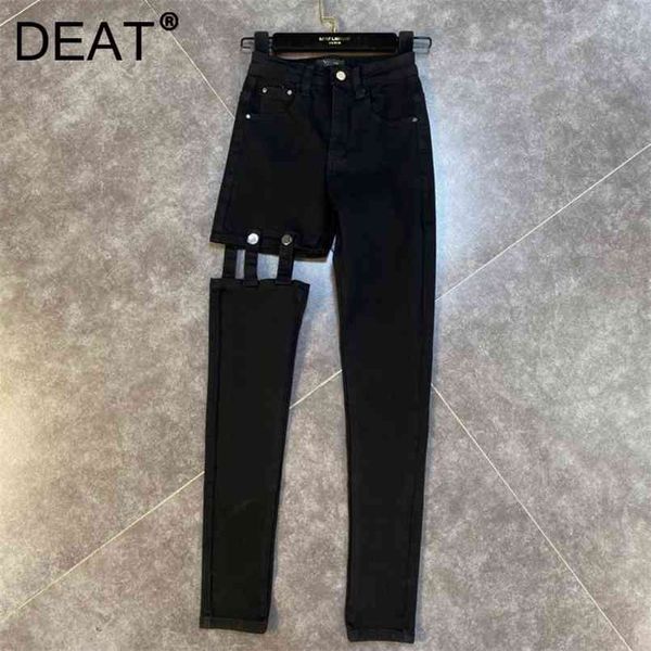

deat autumn arrivals high waist hollow out black denim long pencil pant streetwear jeans mk110 210809, Blue