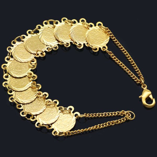 

bracelet gold plated copper coin bracelet, Golden;silver