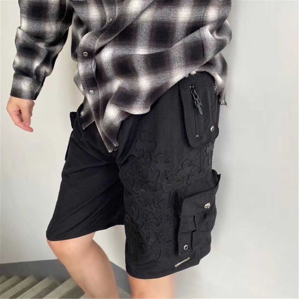 

hardware ch cross shorts silver leather croxinbaojian zeron casual pants with loose functional style, White;black