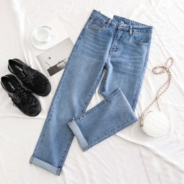 

straight jeans high waist 2021 new spring and autumn slim women's pipe pants, Black