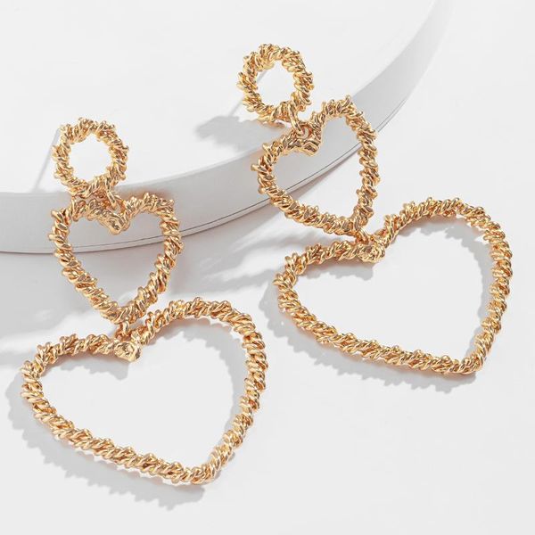 

dangle & chandelier double heart earrings for women alloy drop fashion jewelry trendy female punk party accessories girlfriend gifts, Silver